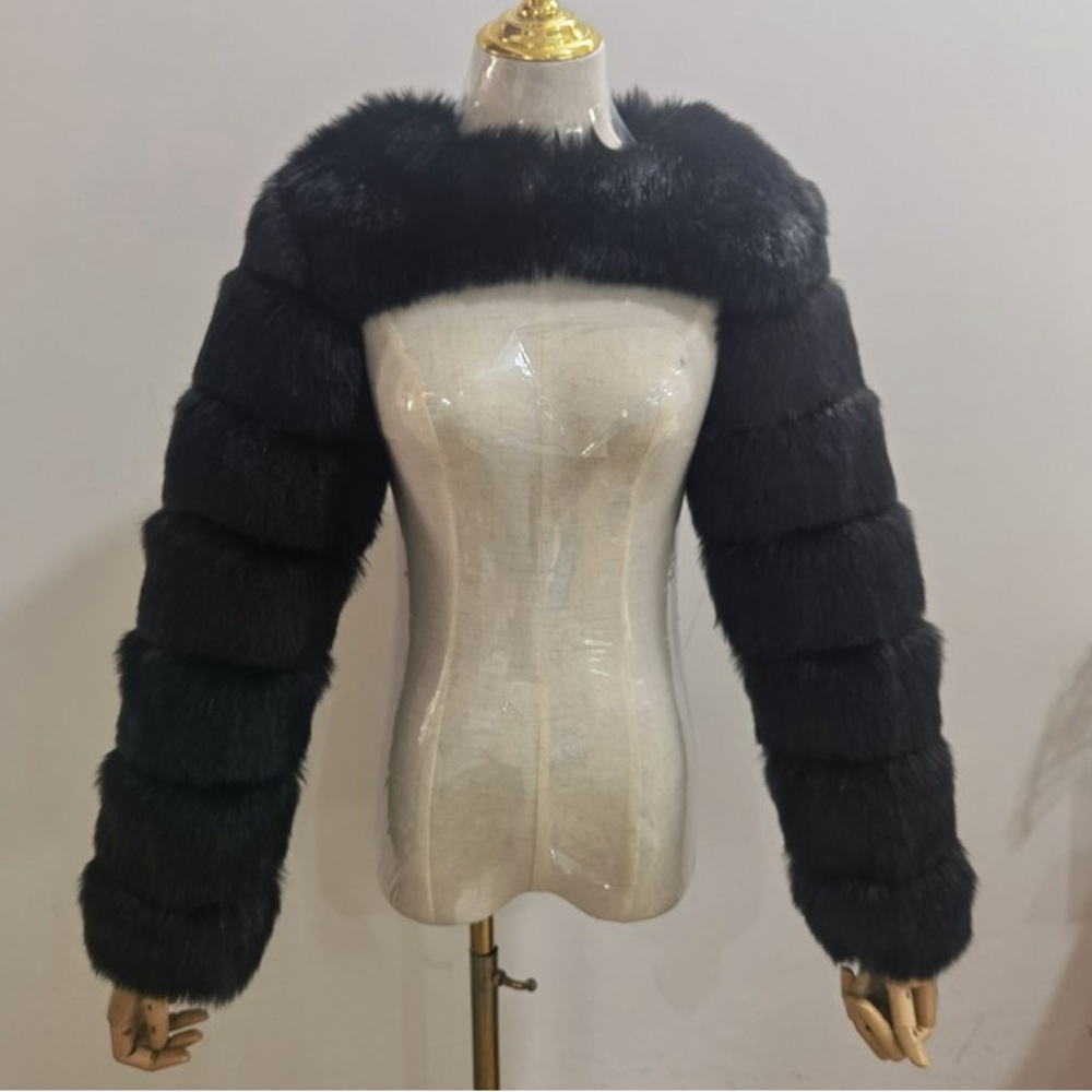 Black Fur Bolero - Women's Cropped Faux Fur Shrug